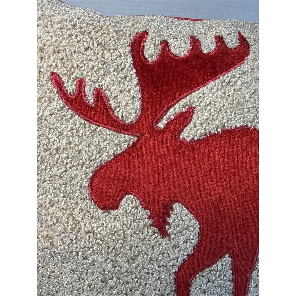 Secret Celebrity DownThrow Pillow Red Crushed Velvet Moose Red Rope Trim 18